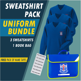 Bundle offer of 3 Sweatshirts and a Book Bag! FREE name tapes